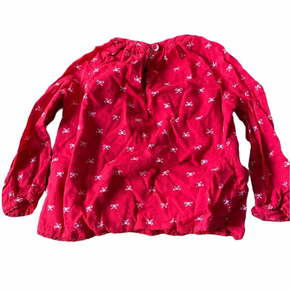 Old Navy Baby Girls Red Shirt With White Ribbon Print Long Sleeves Size‎ 12-18M